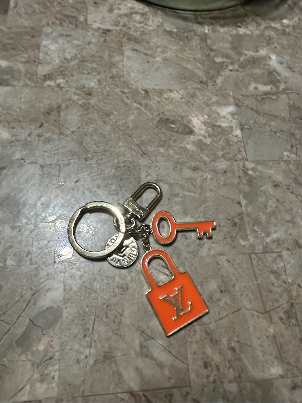 Louis Vuitton Orange Padlock & Key Keyring Charm